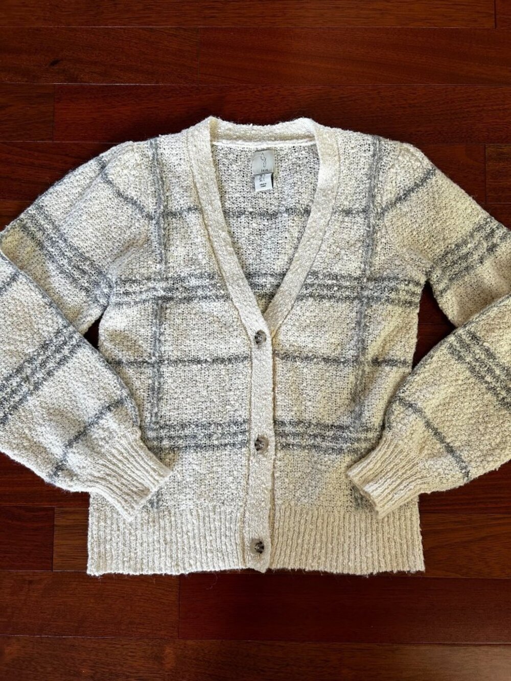 Joie Textured Cardigan Sweater Windowpane Balloon Sleeve Slouchy Size Small Wome